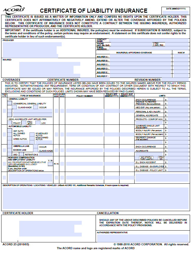 Sample Coi Template Sample Coi Template