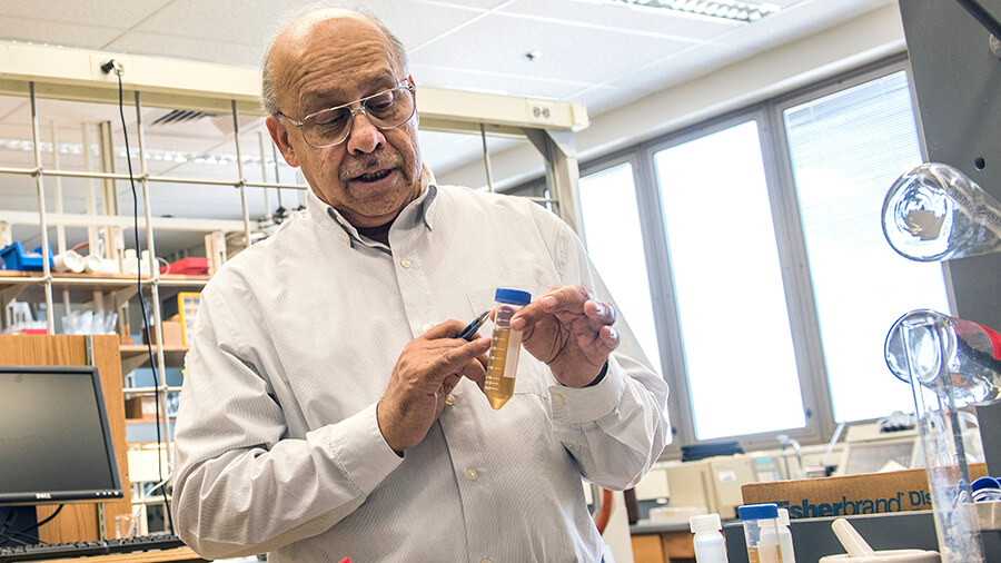 Professor reading a fluid level