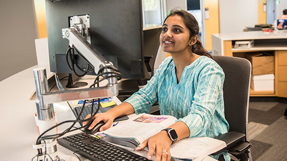 A prospective student reviews her degree options.