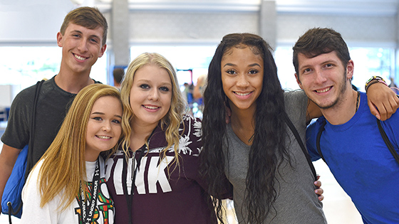 Students smiling at freshman leadership retreat