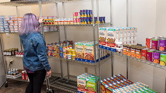 Overhead shot of food items in the pantry on campus.