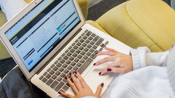 Student working on homework in Helmke library