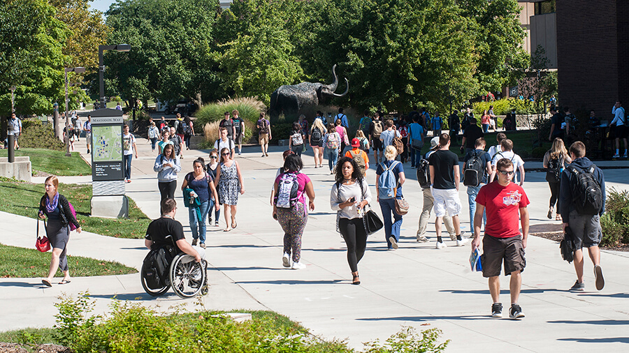 Students walking on Mastodon Way