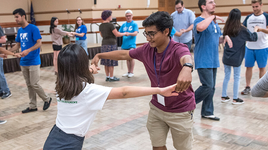 Students learning classical dance in Walb Union Classic Ballroom