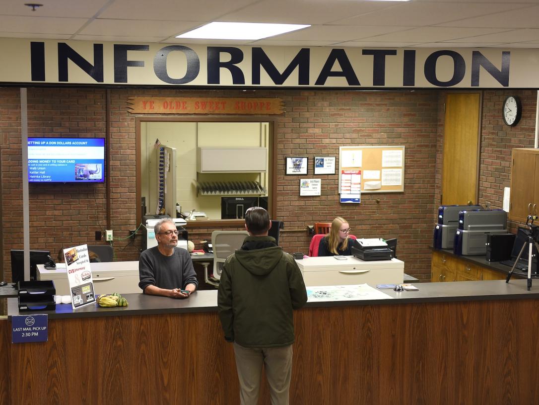 Information desk on campus.