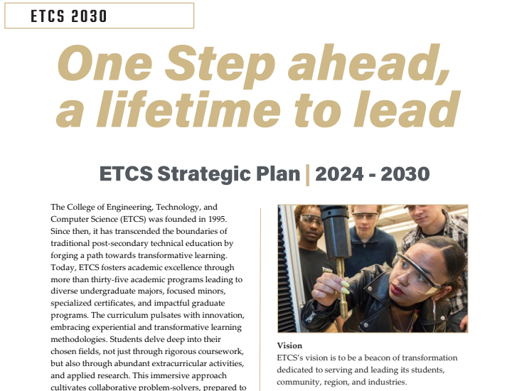 ETCS Strategic Plan Titled One Step Ahead, a lifetime to lead