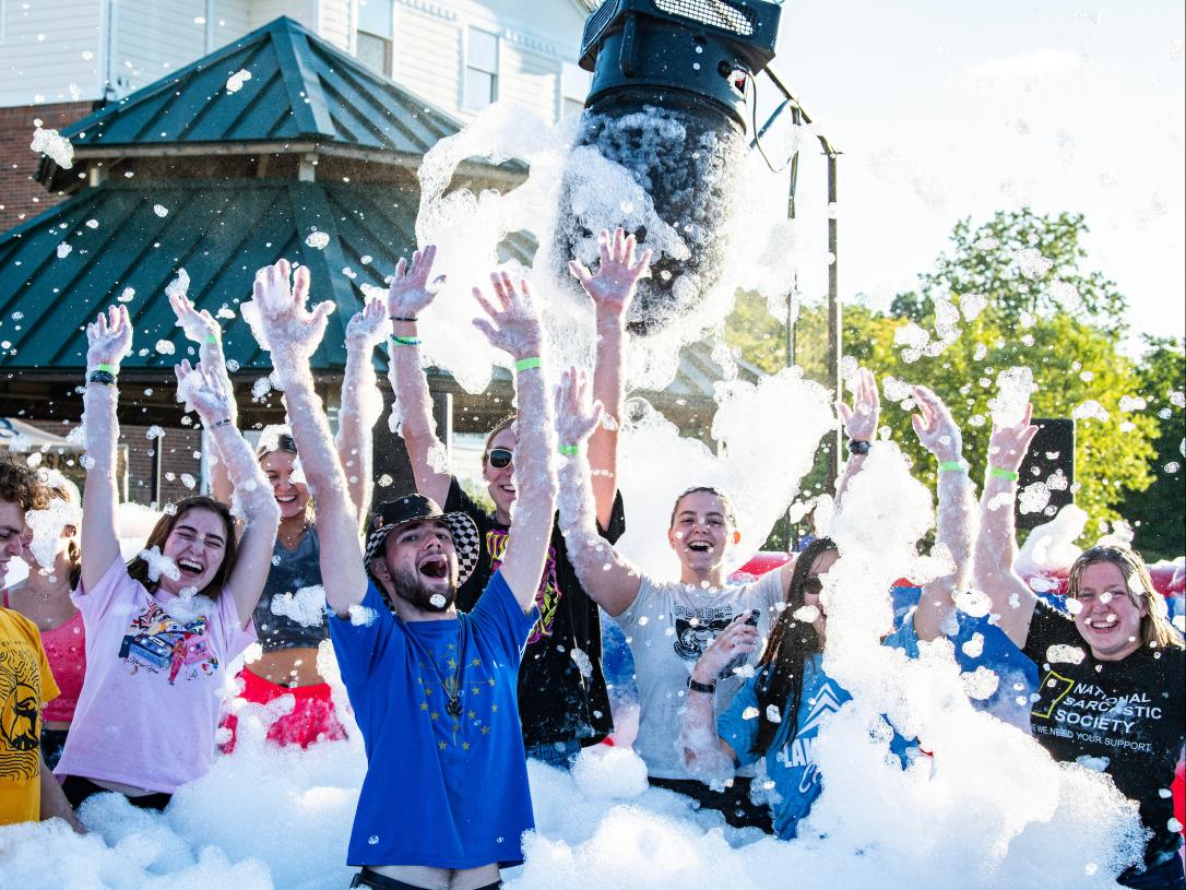 students at foam party