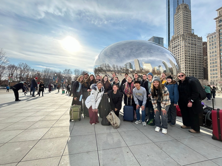 Photo of student organization titled NAfME attending the Midwest Clinic in Chicago, IL.