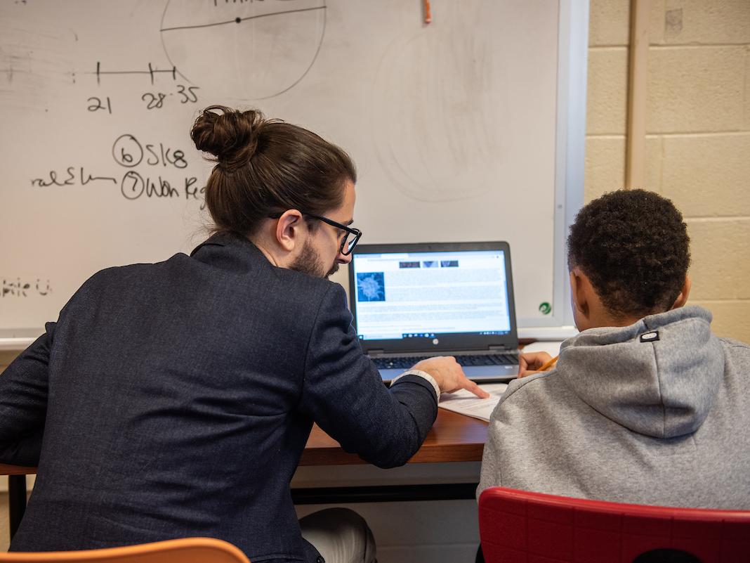 Student teacher in a classroom