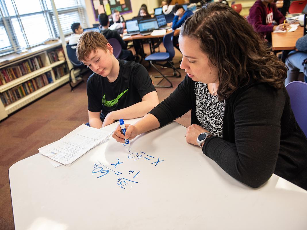 Student teacher in a classroom