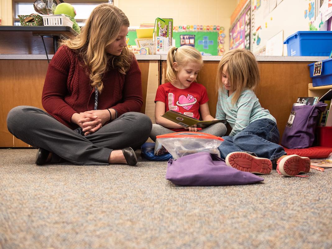 Student teacher in a classroom