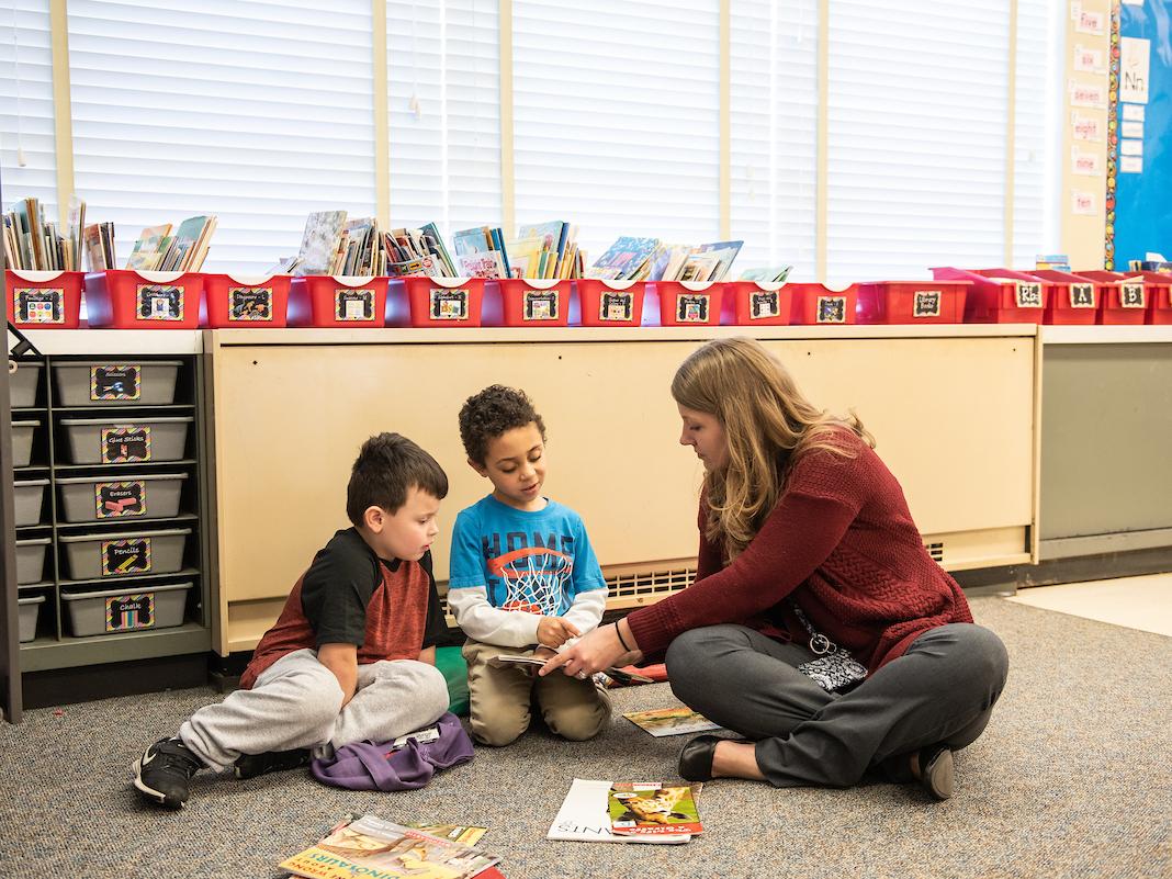 Student teacher in a classroom