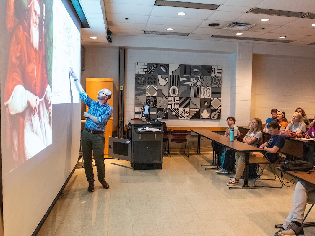 Professor at projector