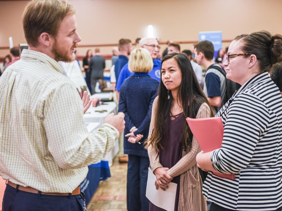 Business students at a job fair