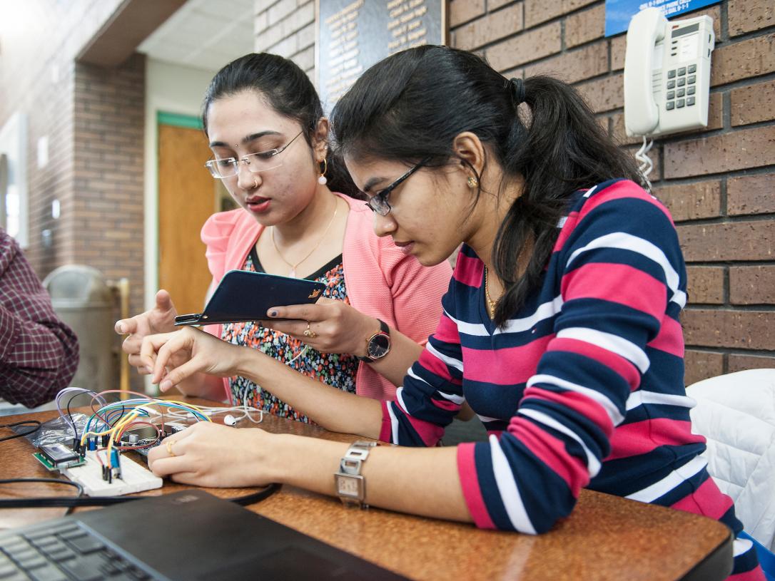 Students working on a circuit