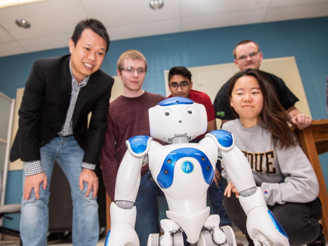 Students with robot