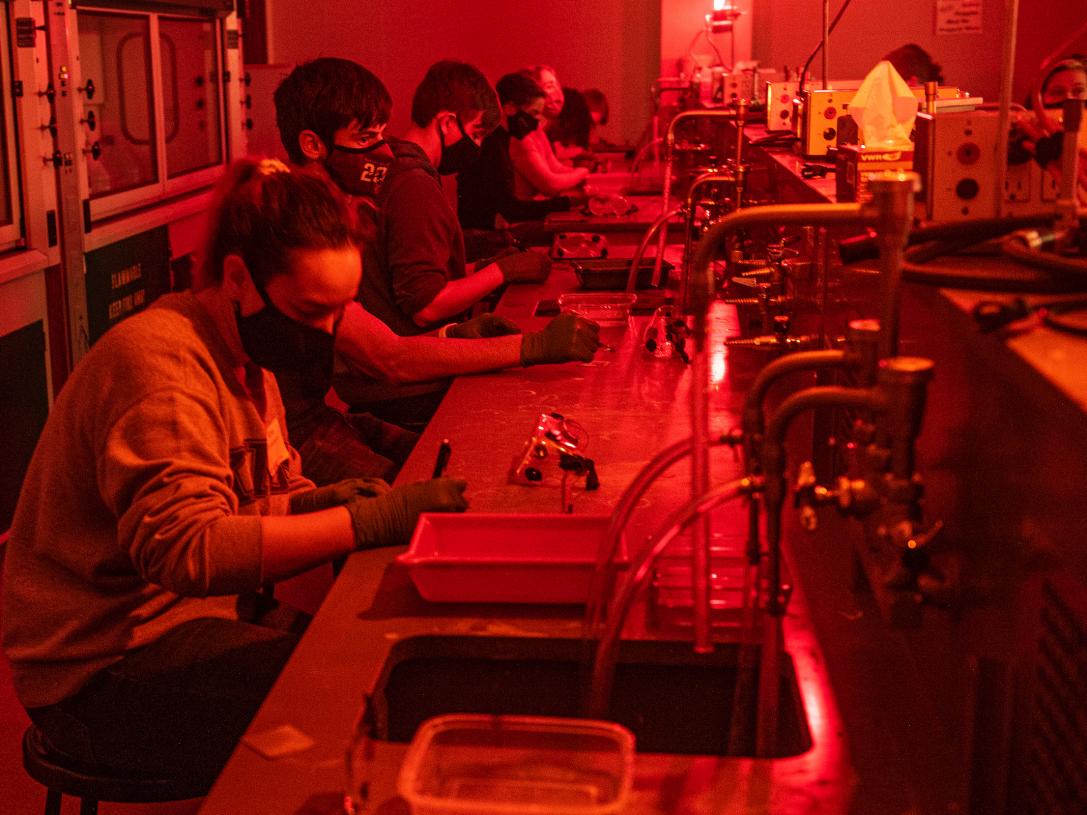 Students in darkroom