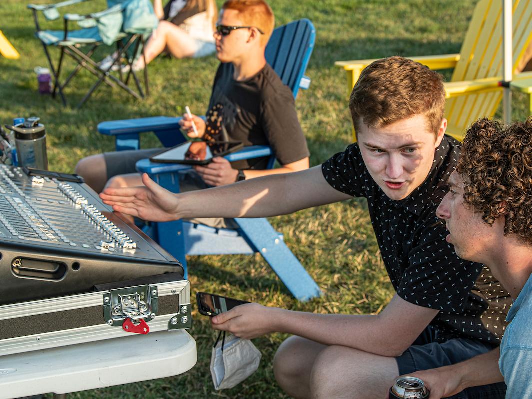Students using music technology