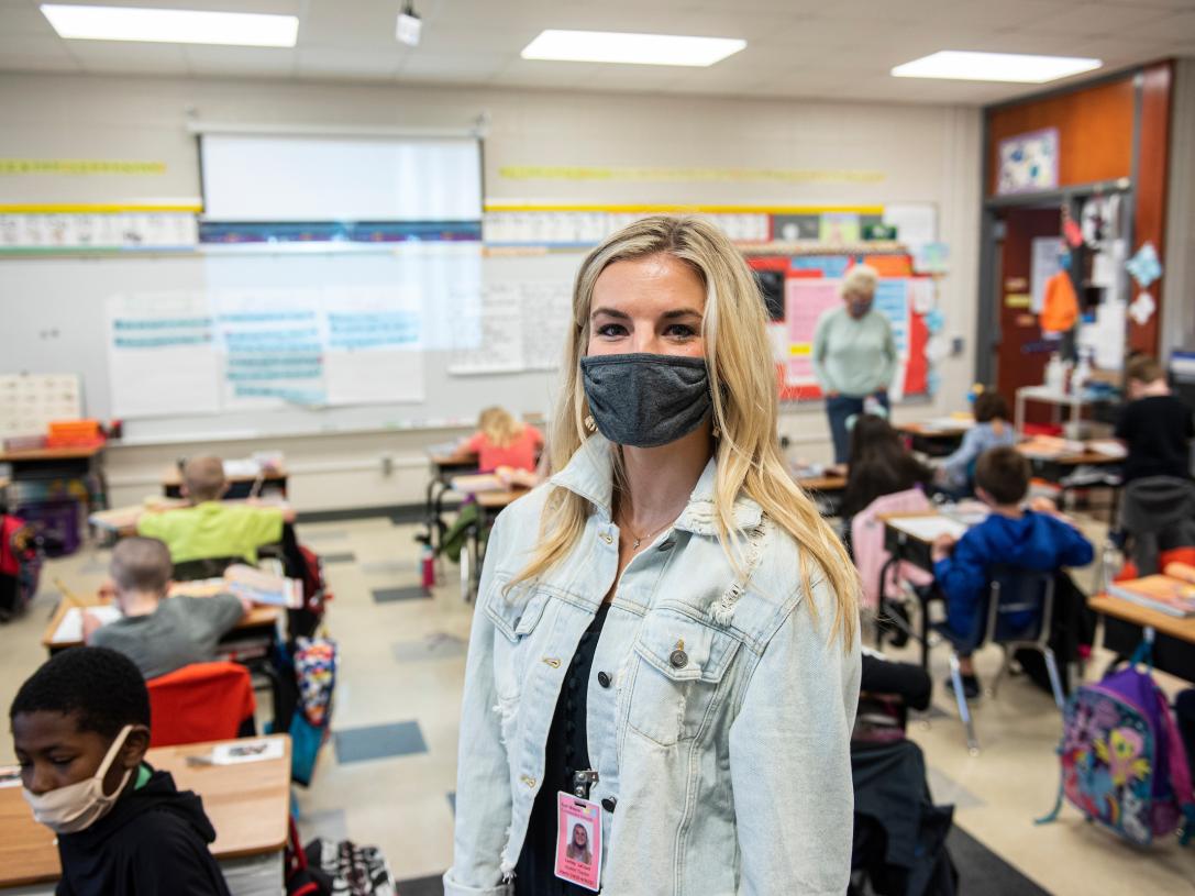 Teacher wearing a mask