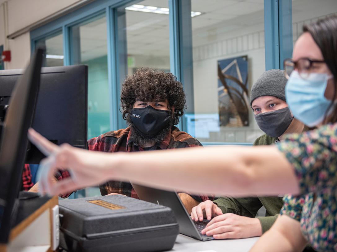 Students working at a computer