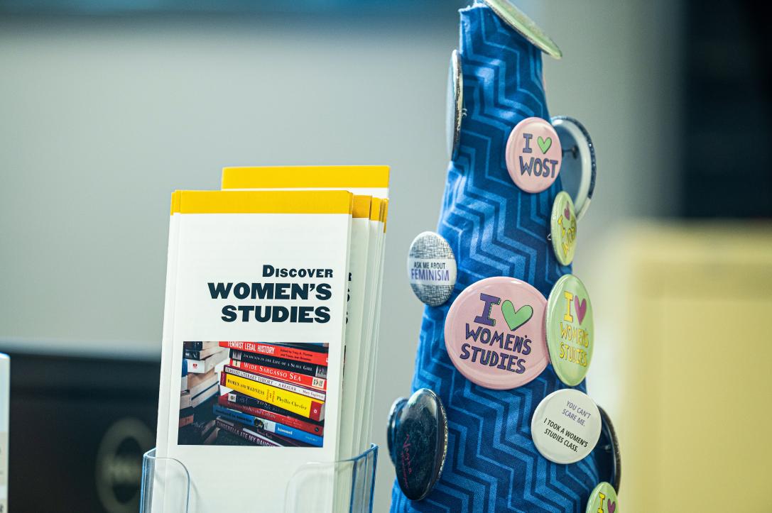 Women's Studies display with pamphlets.