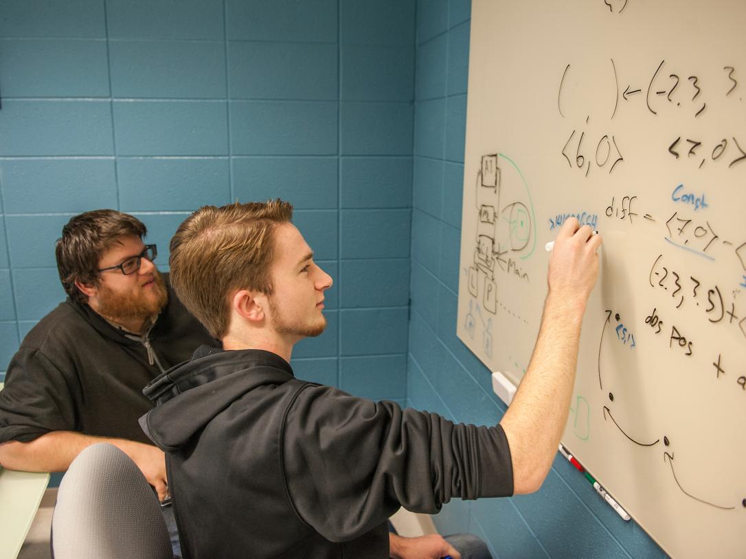 Students doing work on a whiteboard