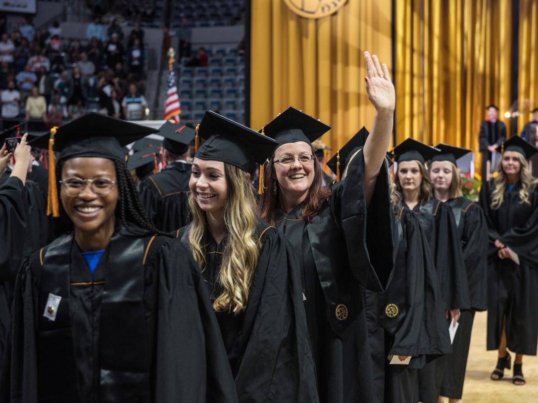 Students in line at the 2019 commencement ceremony.