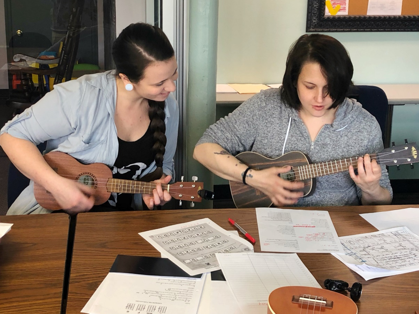 Students work on a music project.