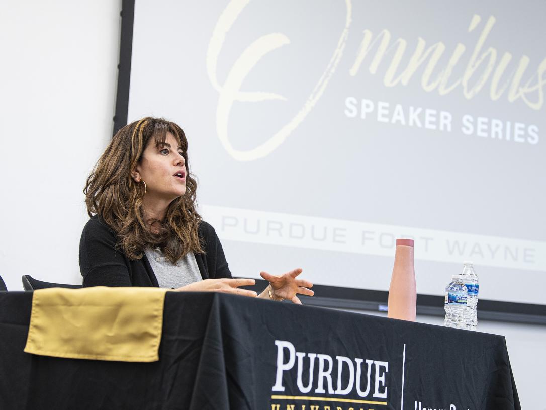 Monica Lewinsky speaks to a group of students at Purdue Fort Wayne on April 5.