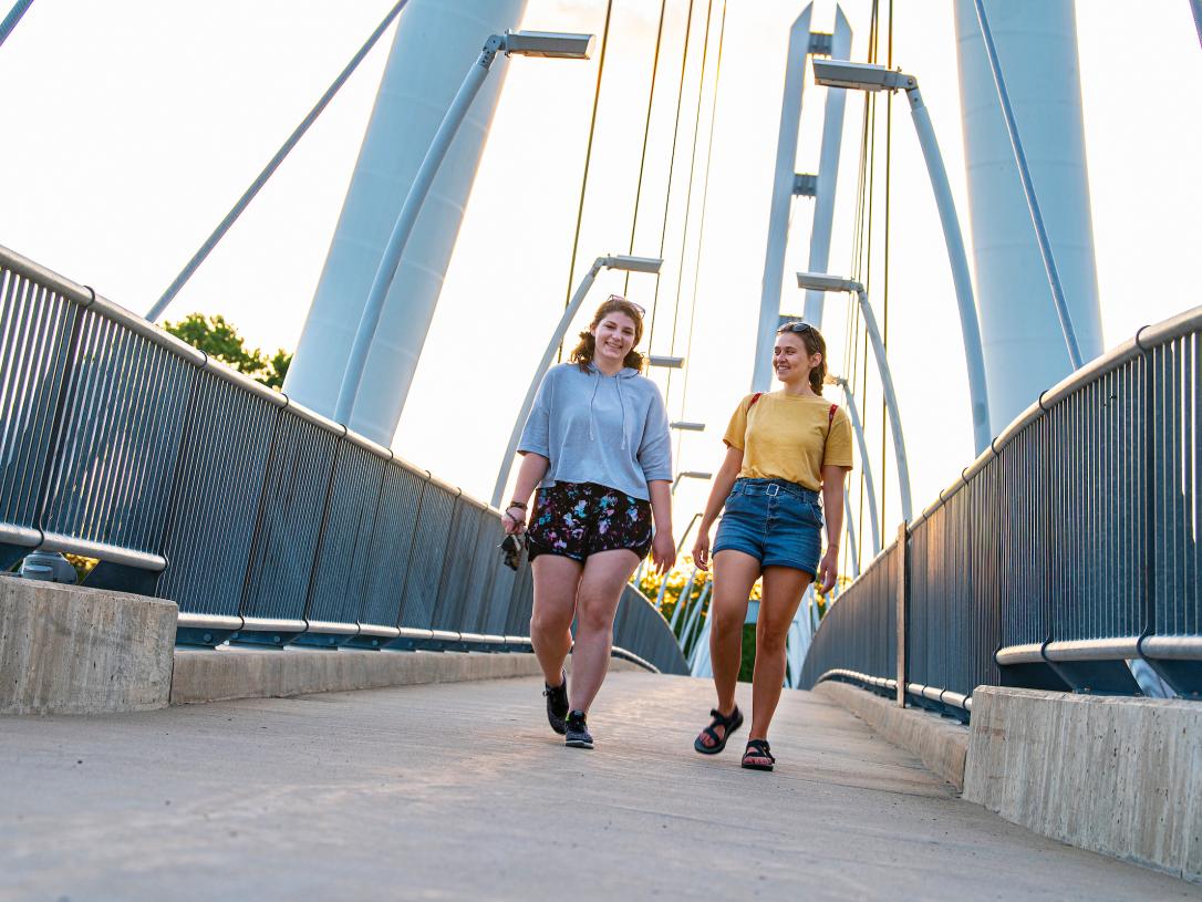 Students on bridge