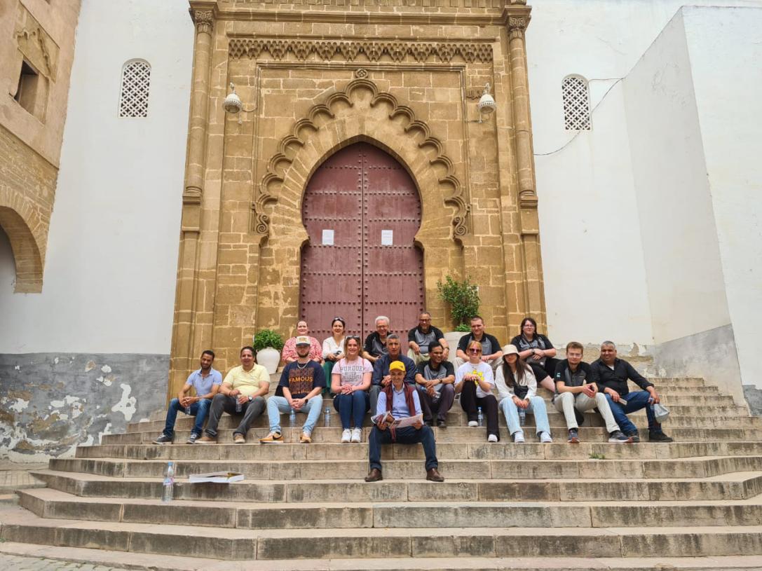 PFW students, chaperones, and host country colleagues on a tour of Sale, Morocco.