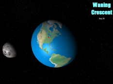3D image of Waning Crescent shadowing on Moon due to Earth's position