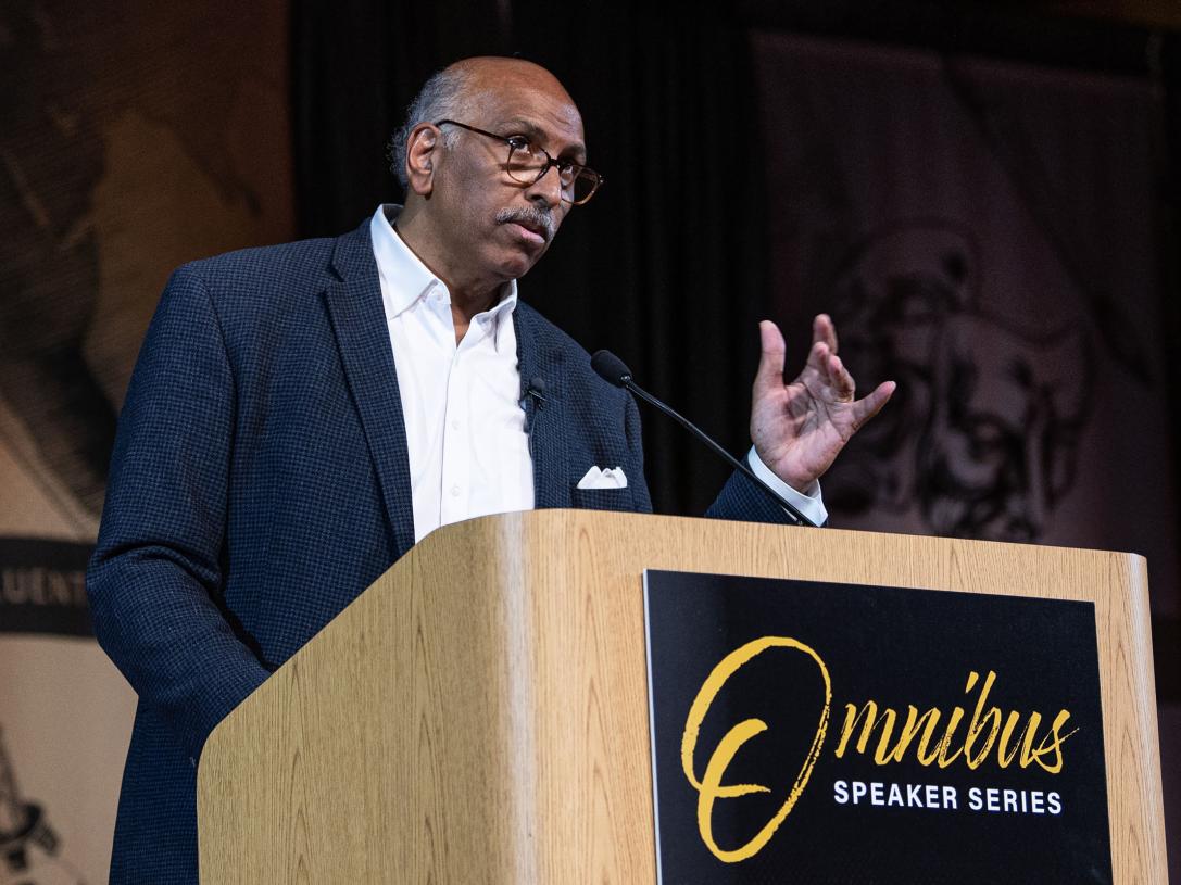 Omnibus speaker Michael Steele addresses the audience in Auer Performance Hall.