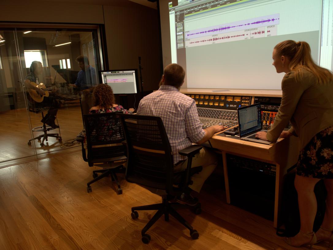 Students in a recording studio