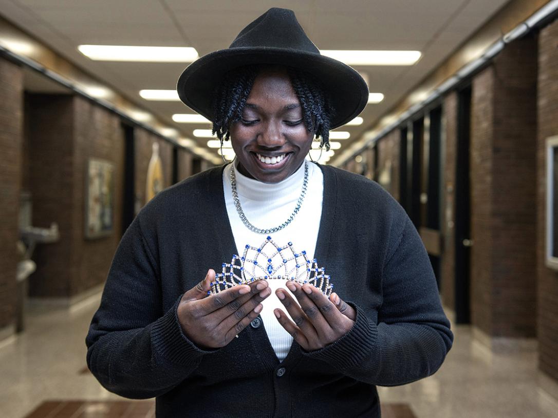 Cicelle Beemon is displaying her homecoming queen tiara