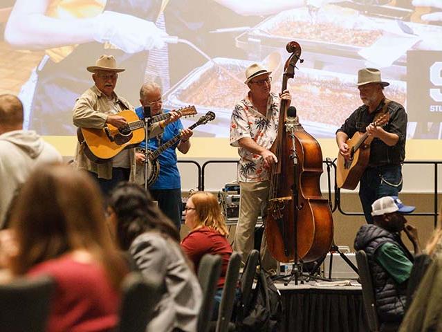A bluegrass band entertains at the chancellor's chili fest