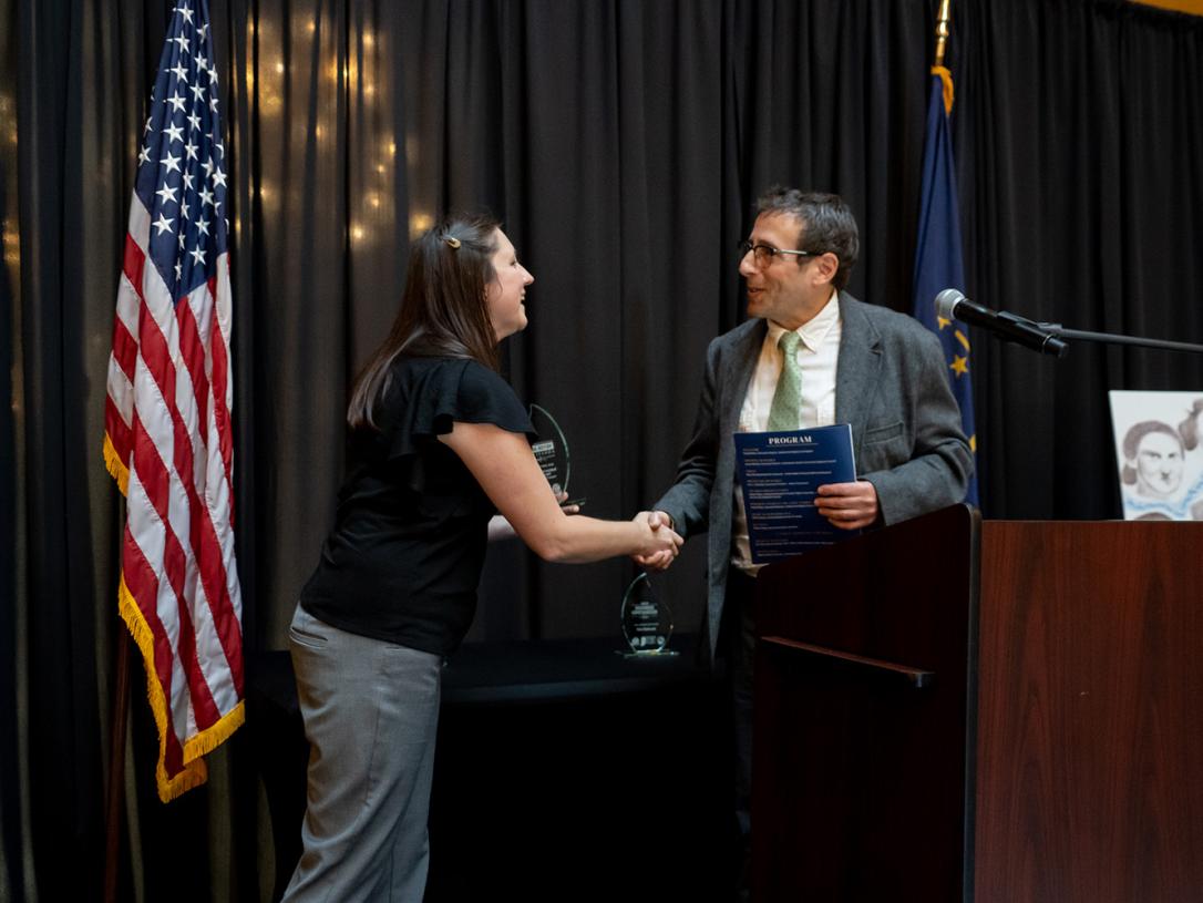 Steve Carr presented with an award at the Indiana Statehouse