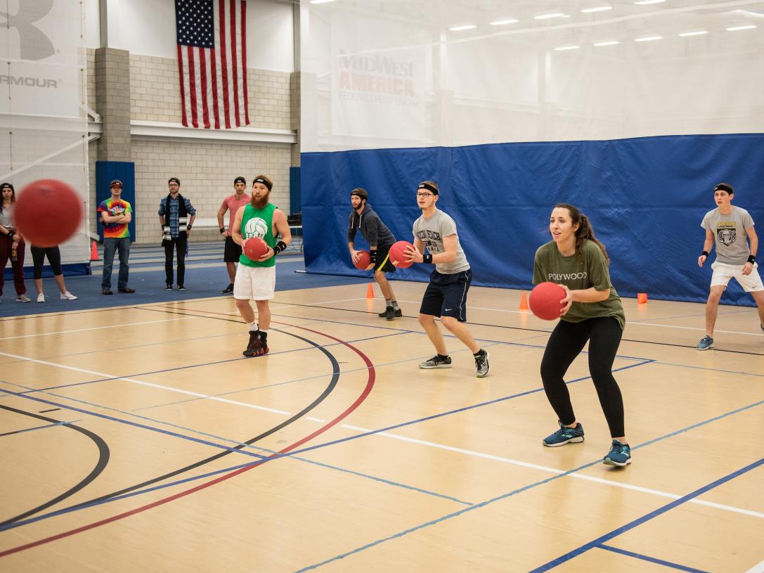 Students playing dodgeball