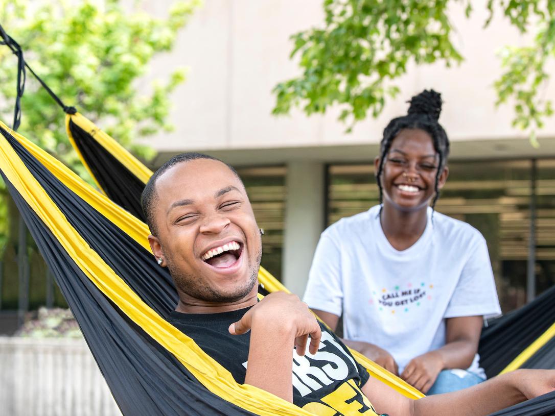 Students in a hammock