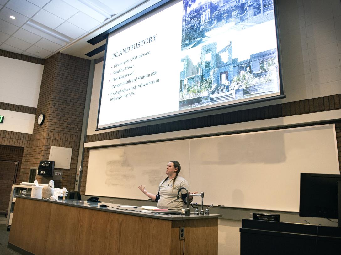 Whitney Hadley-Salay speaks at the Anthropology club's Lunchtime Lecture Series.