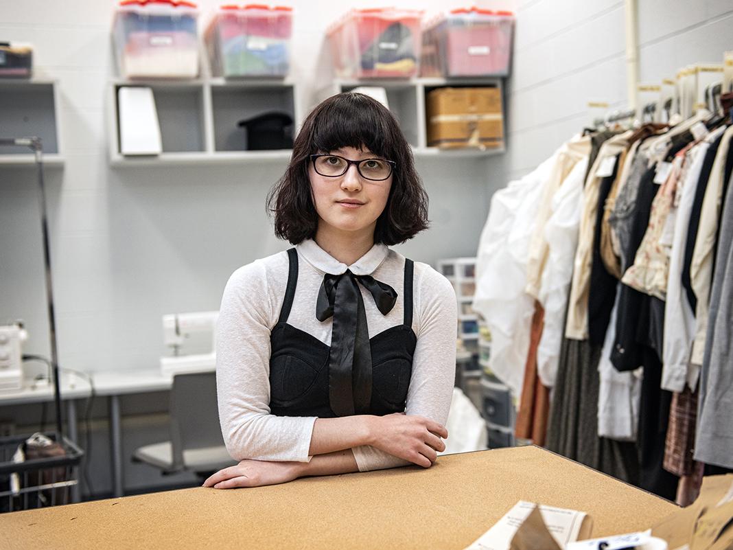 Stephanie Spotts in the costume shop in Williams Theatre