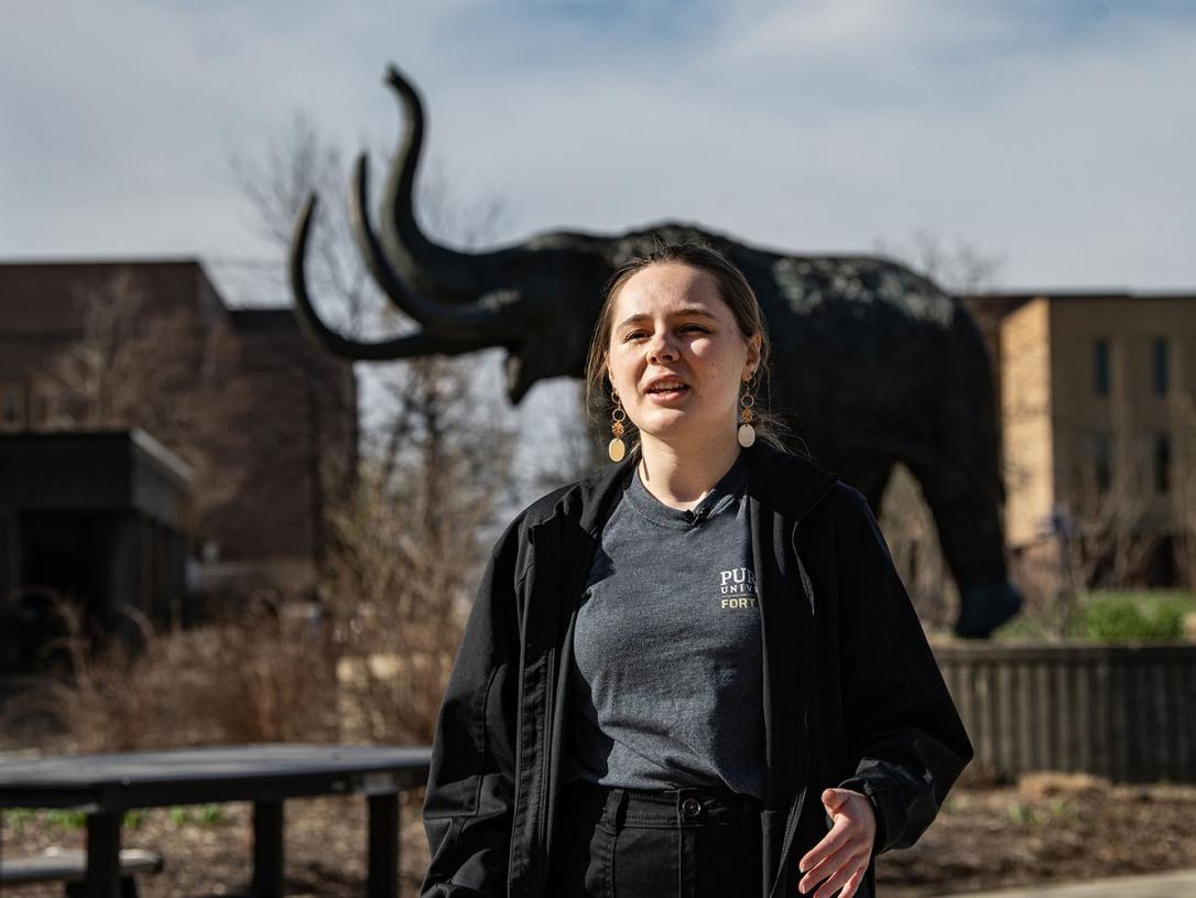 Hailey Bower leads a campus tour at PFW