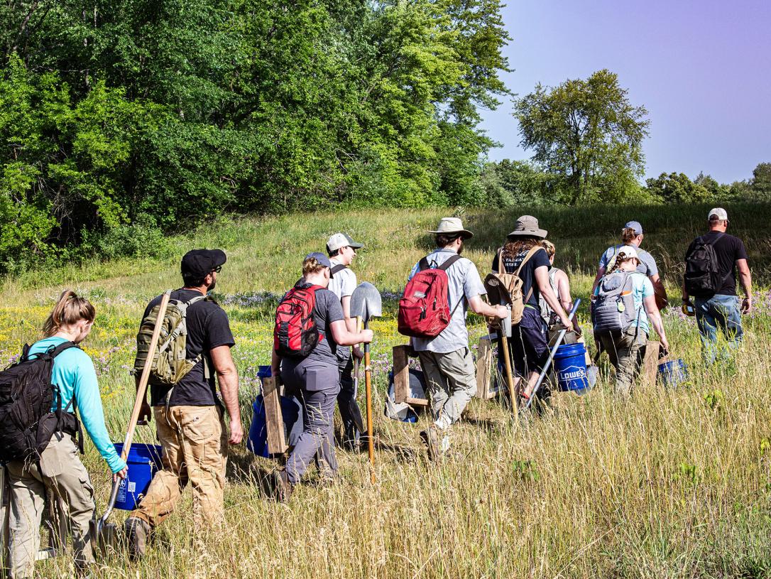 Anthropology students and professors at the archaeology field school.