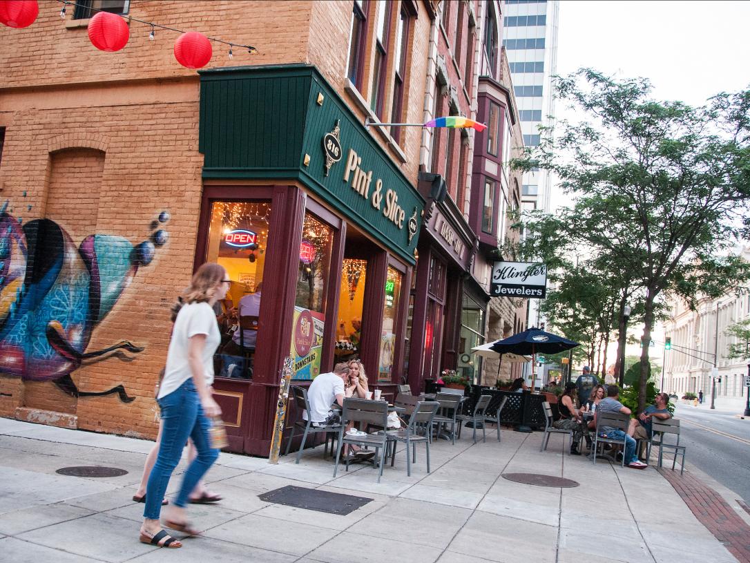 People walking in downtown fort wayne
