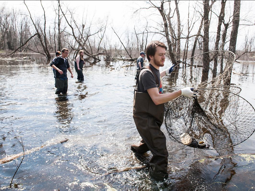 Students in a marsh