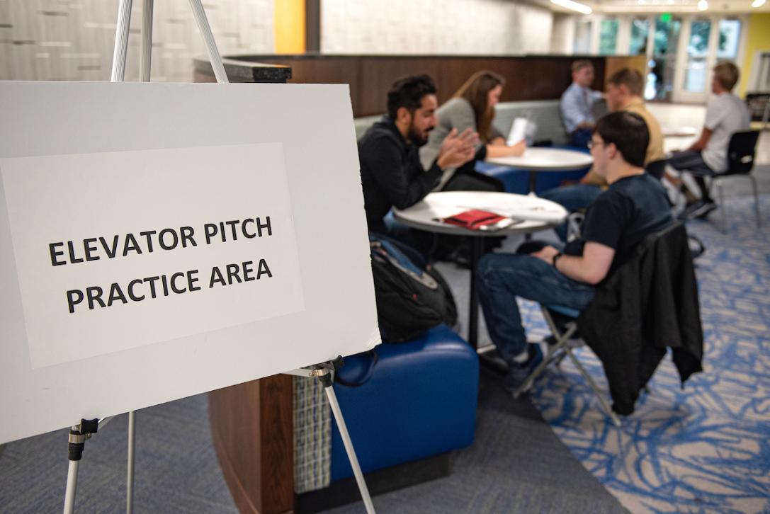 Students practice their elevator pitch with PFW employees.