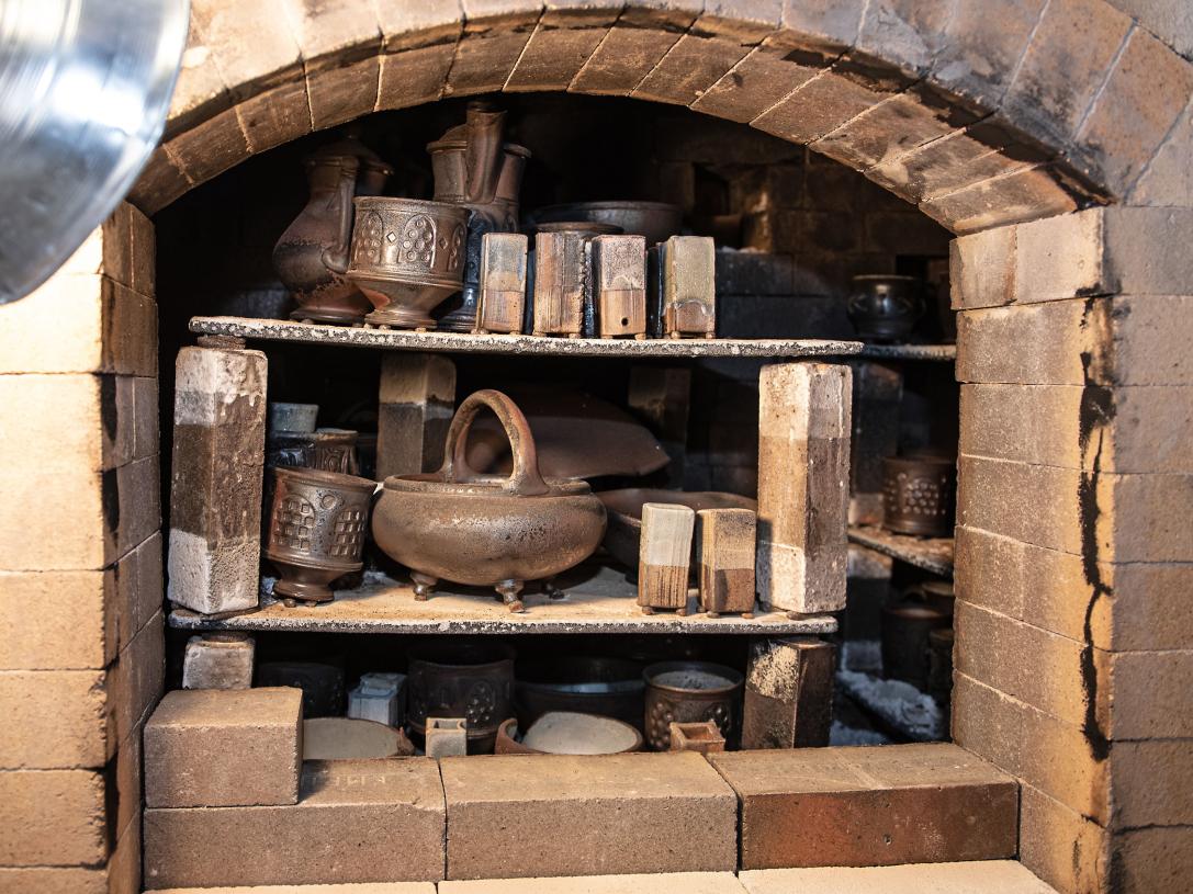 Ceramics pottery in the kiln after firing.