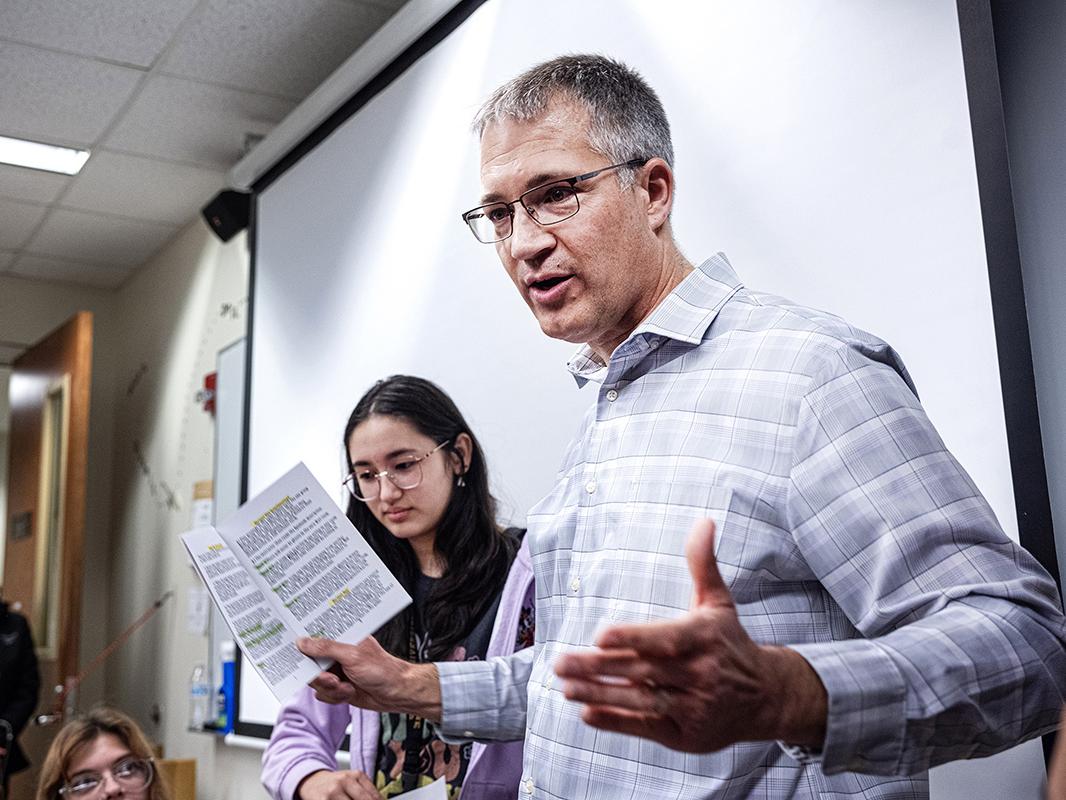 Lee Roberts is teaching students to play a game he designed