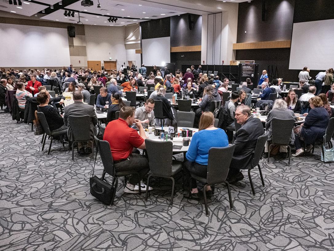 Participants at Strategic Planning Day gather for lunch.