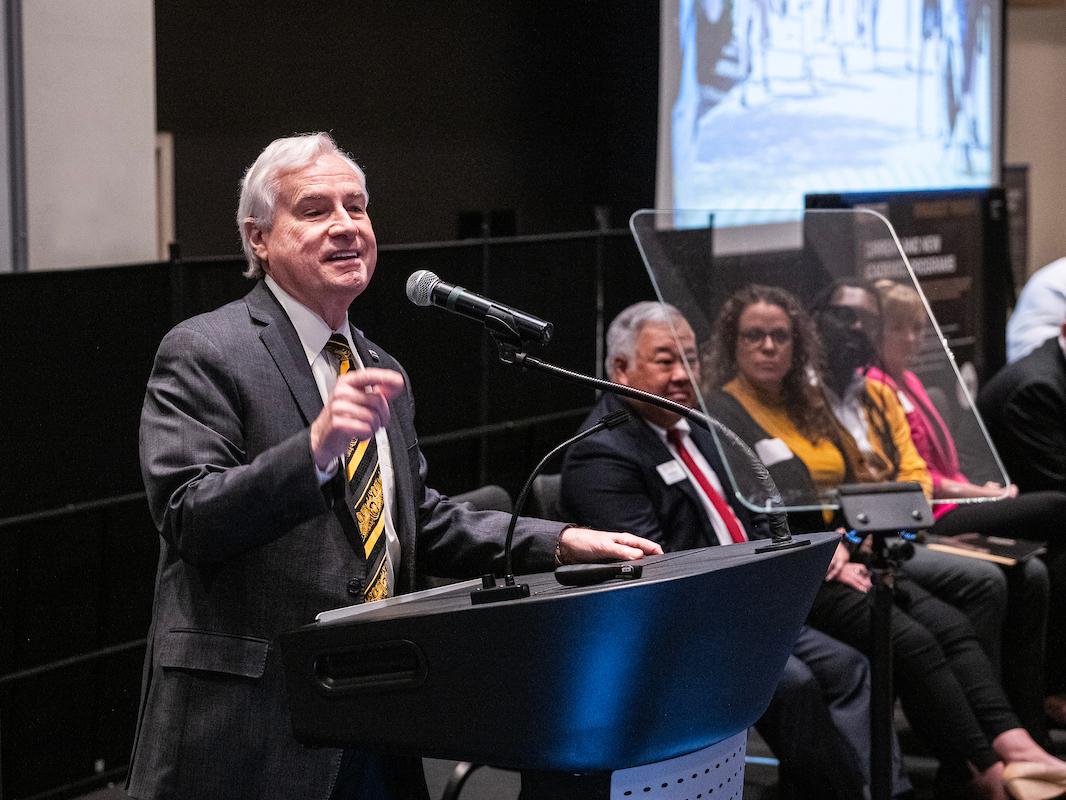 The Chancellor giving a speech